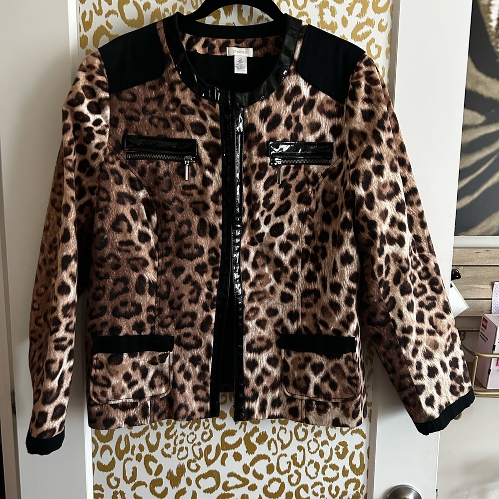 Chico's Animal Print Jacket with Black Accents